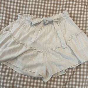 Elegant High Waist Cream Ruffle Shorts